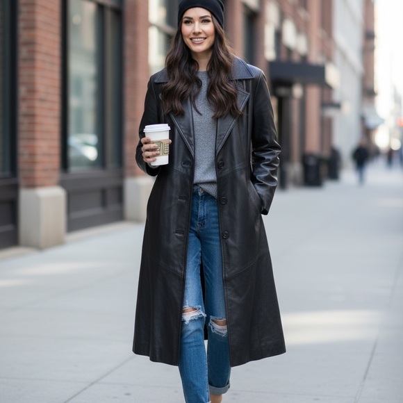 Liz Baker Genuine Leather Coat Black M - Picture 4 of 8